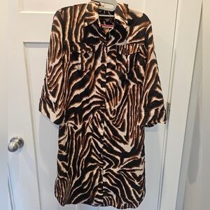 Kasper Zebra Print Button Front Tunic Shirt Dress Women’s Size 10 Brown Black